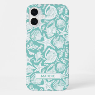 Aqua Shells Personalised iPhone 16 Plus Case