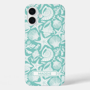 Aqua Shells Personalized iPhone 16 Plus Case