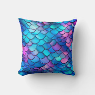 "Aqua Shimmer Iridescent Mermaid Scales" Cushion