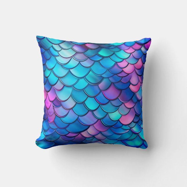 "Aqua Shimmer Iridescent Mermaid Scales" Cushion (Front)