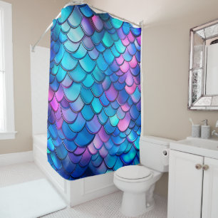 "Aqua Shimmer Iridescent Mermaid Scales" Shower Curtain