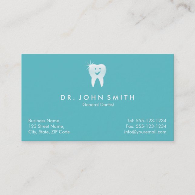 Aqua Shiny Smiling Tooth Dental Appointment Card (Front)