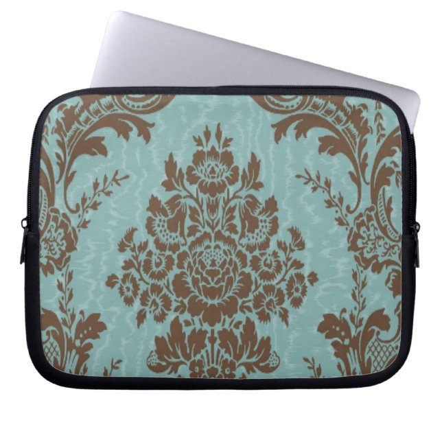 Aqua Sienna Damask Laptop Sleeve (Front)