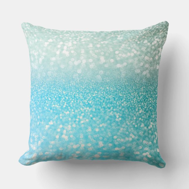Aqua Silver Beach Blue Summer Glitter Gradient Cushion (Front)