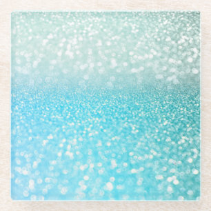 Aqua Silver Beach Blue Summer Glitter Gradient Glass Coaster