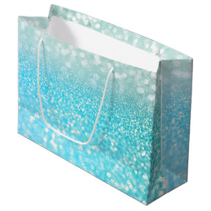 Aqua Silver Beach Blue Summer Glitter Gradient Large Gift Bag