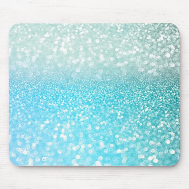 Aqua Silver Beach Blue Summer Glitter Gradient Mouse Mat (Front)