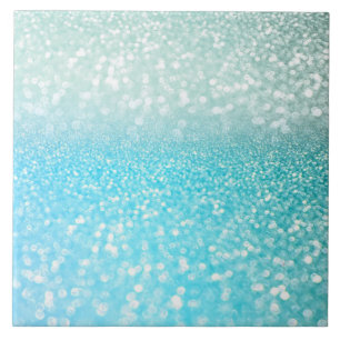 Aqua Silver Beach Blue Summer Glitter Gradient Tile