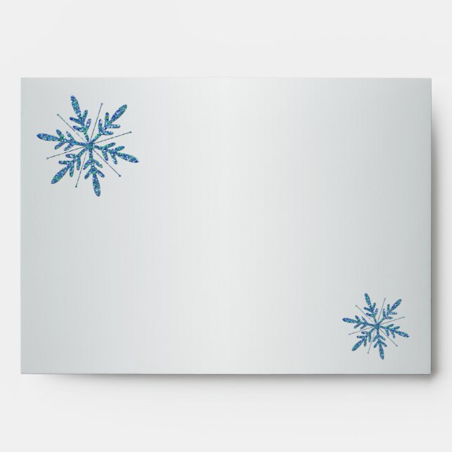 Aqua, Silver, Blue Snowflake A7 Return Address Envelopes (Front)