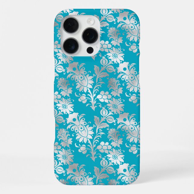 Aqua Silver Floral iPhone Case (Back)