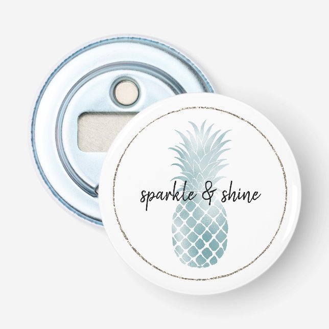 Aqua Silver Glam Glitz Pineapple Bottle Opener (Front)