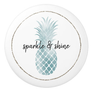 Aqua Silver Glam Glitz Pineapple Ceramic Knob