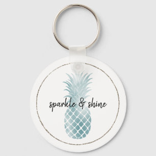 Aqua Silver Glam Glitz Pineapple Key Ring
