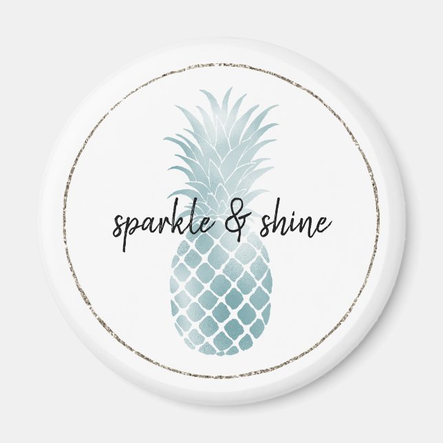 Aqua Silver Glam Glitz Pineapple Magnet (Front)