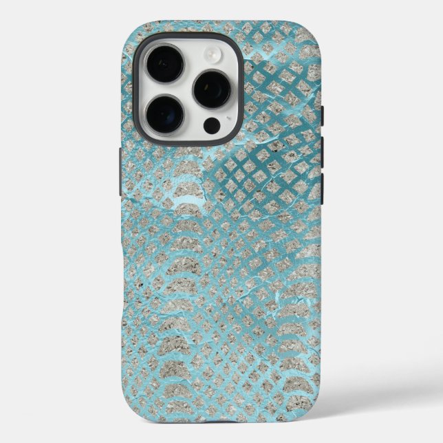 Aqua Silver Snake Print Case-Mate iPhone Case (Back)