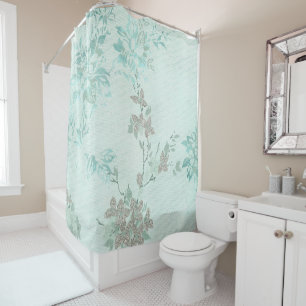 AQUA SILVER SPRING FLORAL PATTERN SHOWER CURTAIN