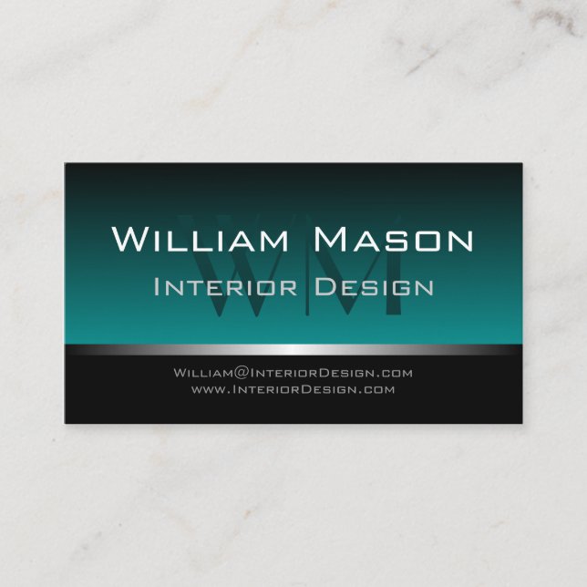 Aqua & Silver Stripe Professional Business Card (Front)