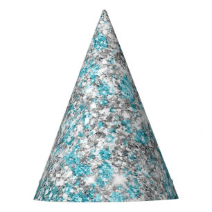 Aqua Silver Unicorn Glitter Sparkle Party Hat