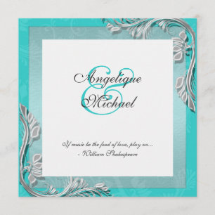 Aqua silver wedding anniversary engagement invitation