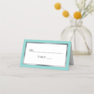 Aqua   Silver   White Simple Elegant Place Cards