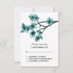 Aqua Simple Cherry Blossoms RSVP Card