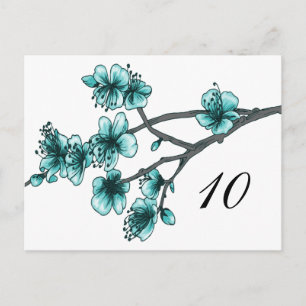 Aqua Simple Cherry Blossoms Table Number Postcard