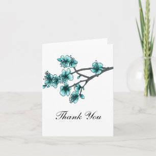 Aqua Simple Cherry Blossoms Thank You Card