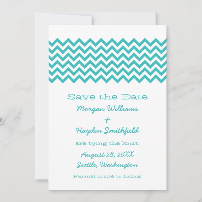 Aqua Simple Chevron Save the Date Invite (Front)