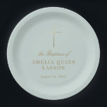 Aqua Simple Elegant Gold Cross Baptism Christening Paper Plate<br><div class="desc">Our Aqua Simple Elegant Gold Cross Baptism paper plates features a faux gold foil cross,  paired with modern type and beautiful scrip</div>
