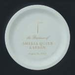 Aqua Simple Elegant Gold Cross Baptism Christening Paper Plate<br><div class="desc">Our Aqua Simple Elegant Gold Cross Baptism paper plates features a faux gold foil cross,  paired with modern type and beautiful scrip</div>