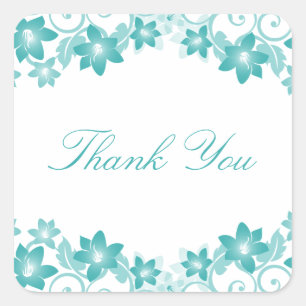 Aqua Simple Floral Thank You Stickers