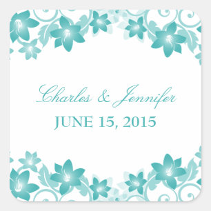 Aqua Simple Floral Wedding Stickers