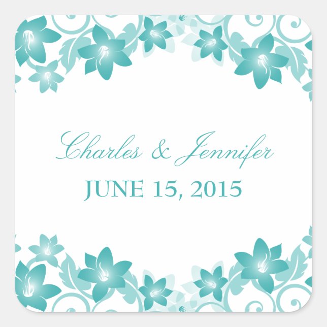 Aqua Simple Floral Wedding Stickers (Front)