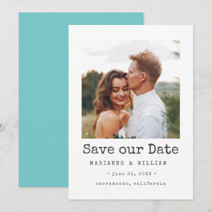 Aqua Simple SQUARE Photo wedding save the date