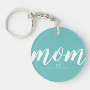 Aqua Simple Typography Mom EST. Acrylic Keychain