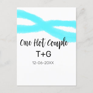 Aqua sky blue pastel one hot couple add name date postcard
