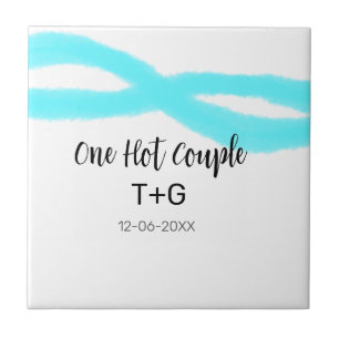 Aqua sky blue pastel one hot couple add name date tile