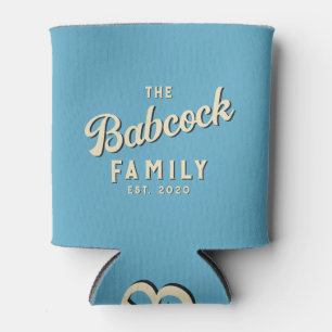 Aqua Sky Retro Family Name & Year Can Cooler
