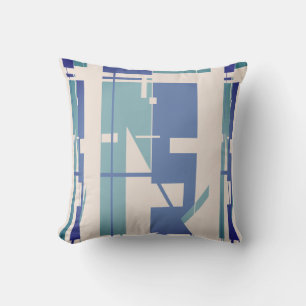 Aqua Slate Blue Beige Southwest Art Look Mosaic Cushion
