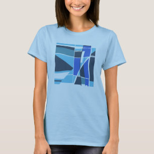 Aqua Slate Teal Royal Blue Geometric Shapes Motif T-Shirt