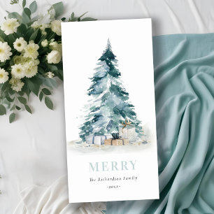 Aqua Snow Watercolor Pine Christmas Tree Gifts Holiday Card