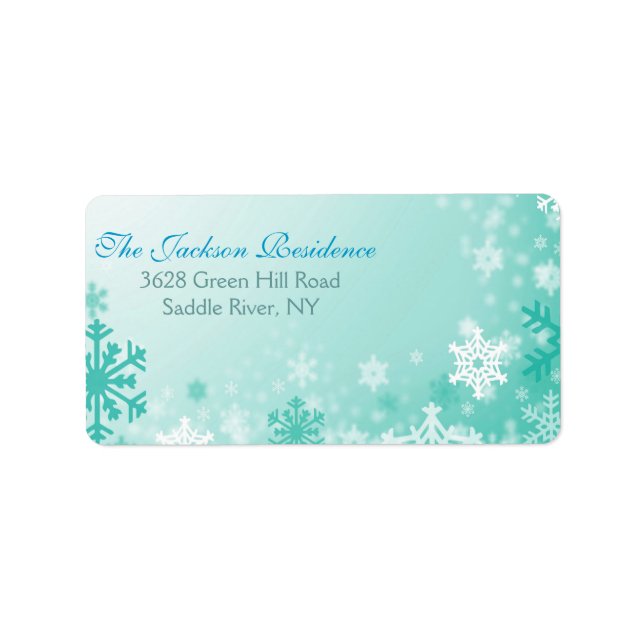 Aqua Snowflake Christmas Address Label (Front)