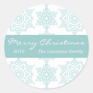 Aqua Snowflake Personalised Christmas Holiday Classic Round Sticker