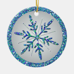 Aqua Snowflake Photo Quinceañera Keepsake Ornament