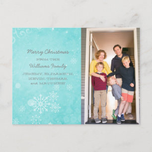 Aqua Snowflake Swirls Holiday Photo Postcard