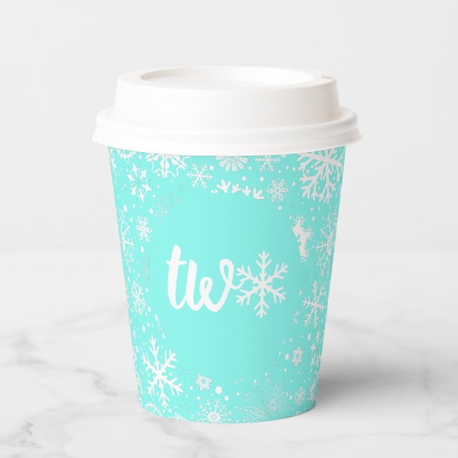 Aqua Snowflake TWO Paper Cup (Front)