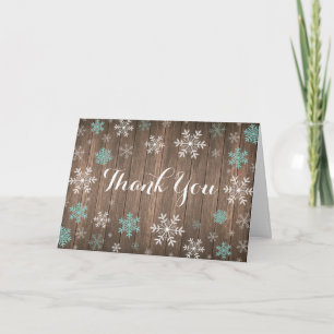 Aqua Snowflake Winter Rustic Folded Thank You Card