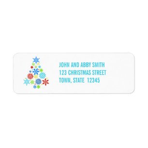 AQUA SNOWFLAKES CHRISTMAS TREE RETURN ADDRESS