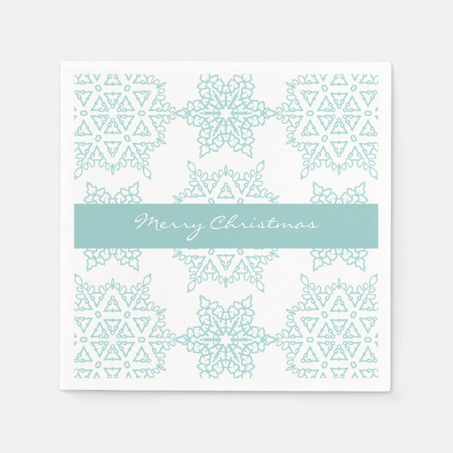 Aqua Snowflakes Merry Christmas Holiday Napkin (Front)
