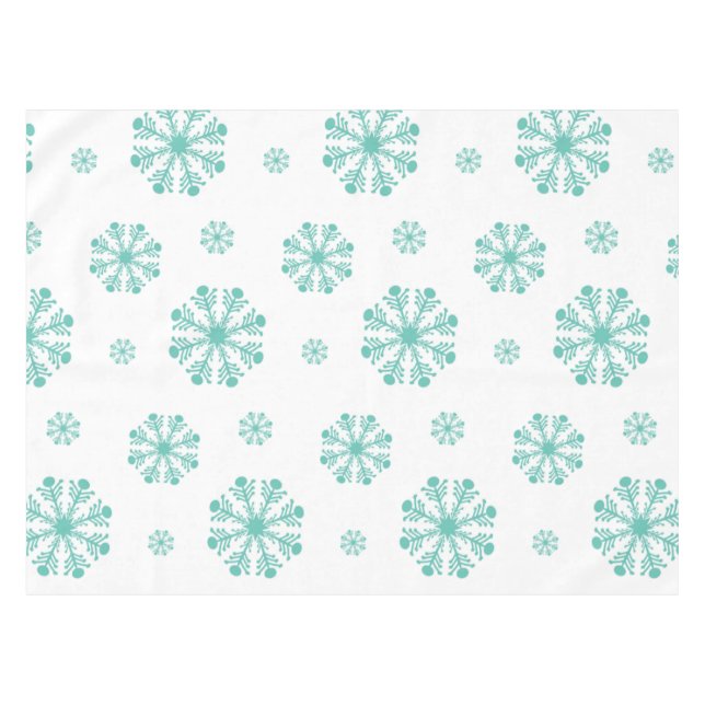 Aqua Snowflakes on White Holiday Tablecloth (Front (Horizontal))